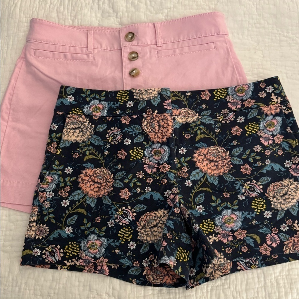 2 pair Loft shorts, size 6 EUC one pink with patch pockets & navy floral Riveria